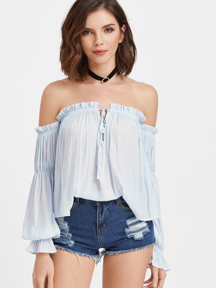 Shein Lantern Sleeve Tie Front Top