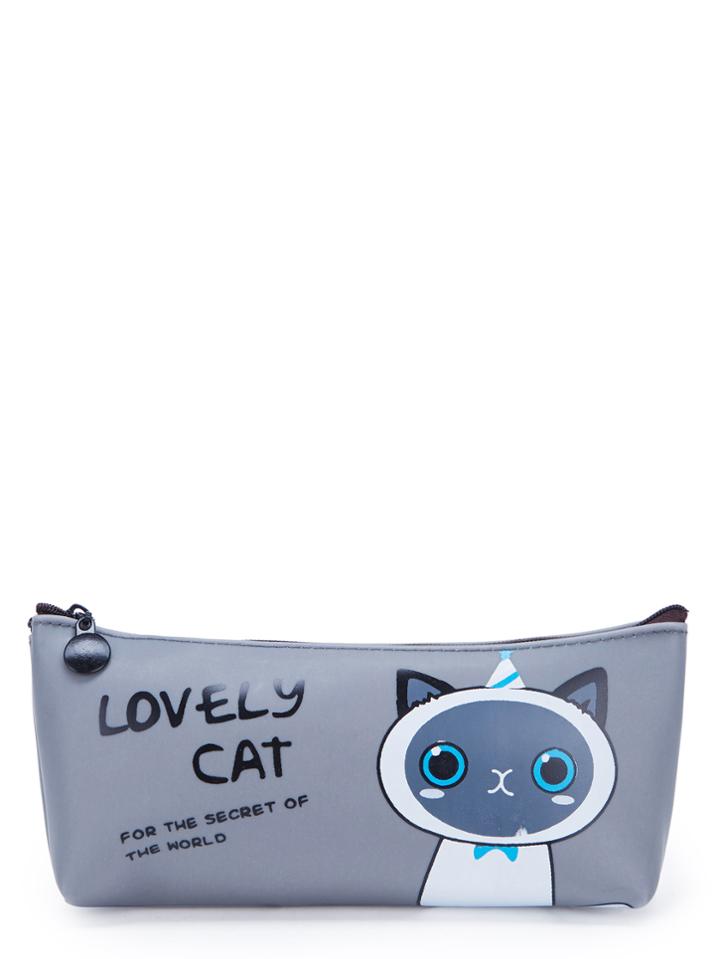 Shein Slogan & Cat Print Zipper Pouch