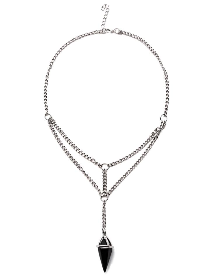 Shein Antique Silver Layered Crystal Pendant Necklace
