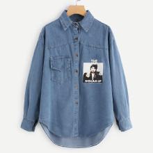 Shein Figure Print Denim Shirt