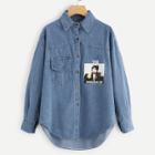 Shein Figure Print Denim Shirt