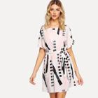 Shein Rolled Up Sleeve Self Belted Dress