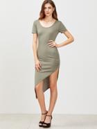 Shein Army Green Open Back Ruched Asymmetrical Dress