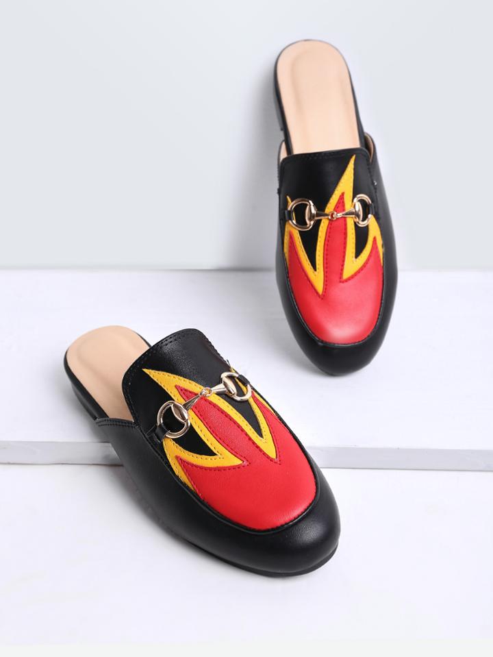 Shein Black Color Block Flat Slippers
