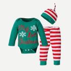 Shein Toddler Boys Christmas Letter Print Jumpsuit & Striped Pants & Hat
