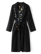 Shein Embroidered Back Self Tie Longline Trench Coat