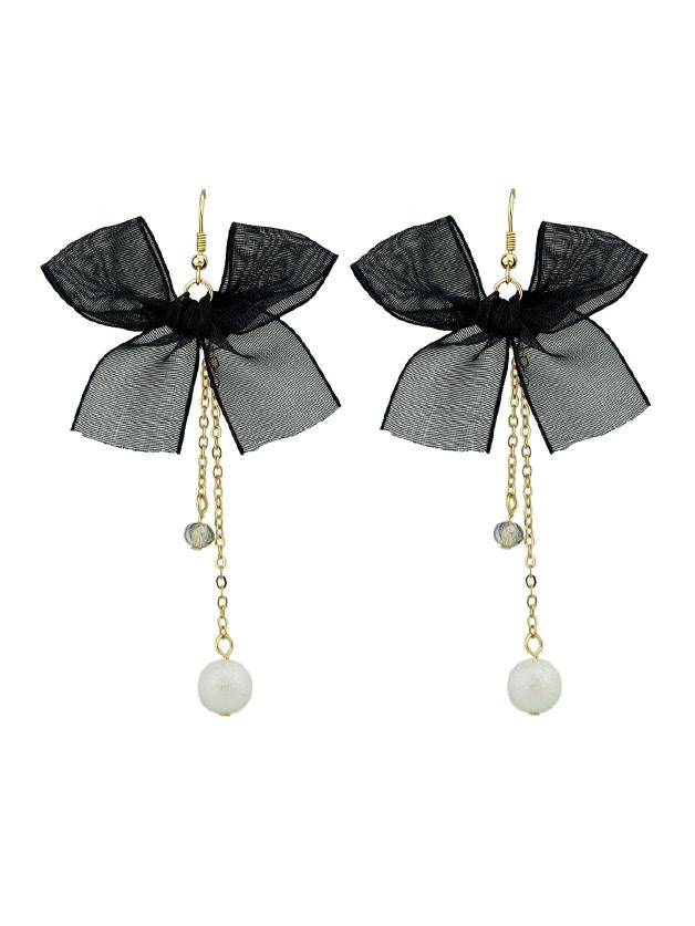 Shein Black Bowknot Pattern Drop Earrings With Gold-color Chain