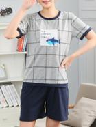 Shein Letter Print Checked Tee & Shorts Pj Set