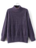 Shein Purple Mock Neck Loose Sweater