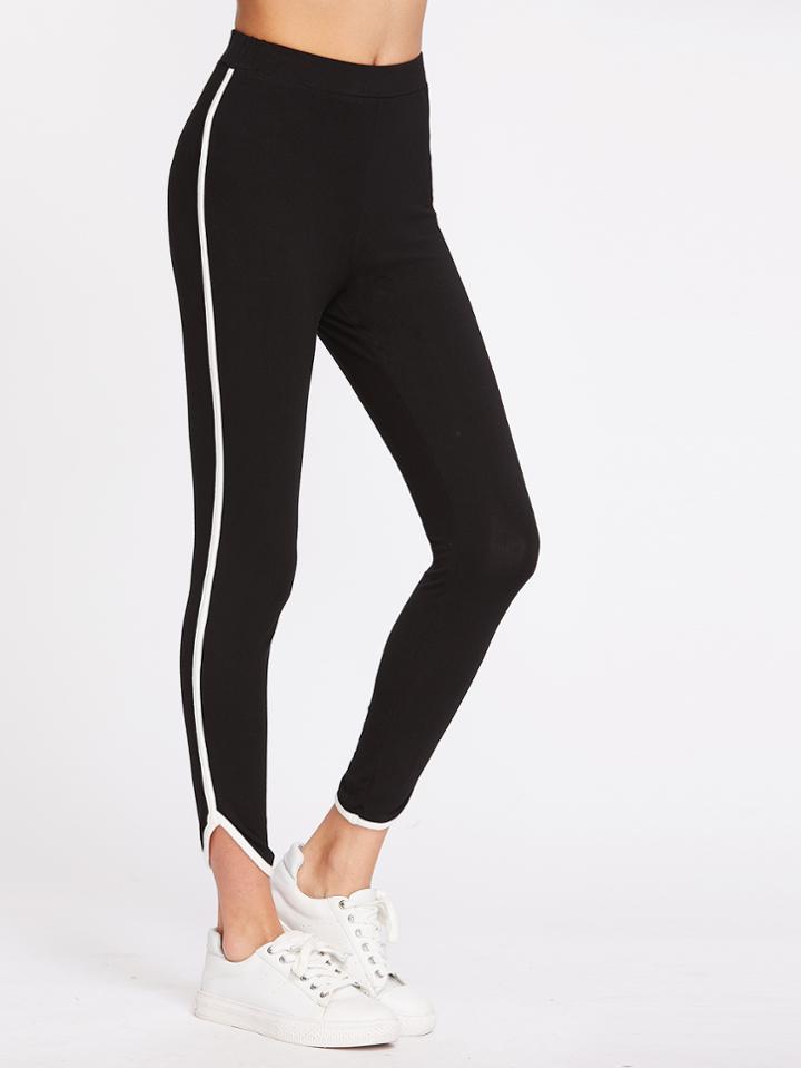 Shein Contrast Binding Curved Hem Leggings