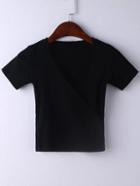 Shein Black Short Sleeve Cross V Neck T-shirt