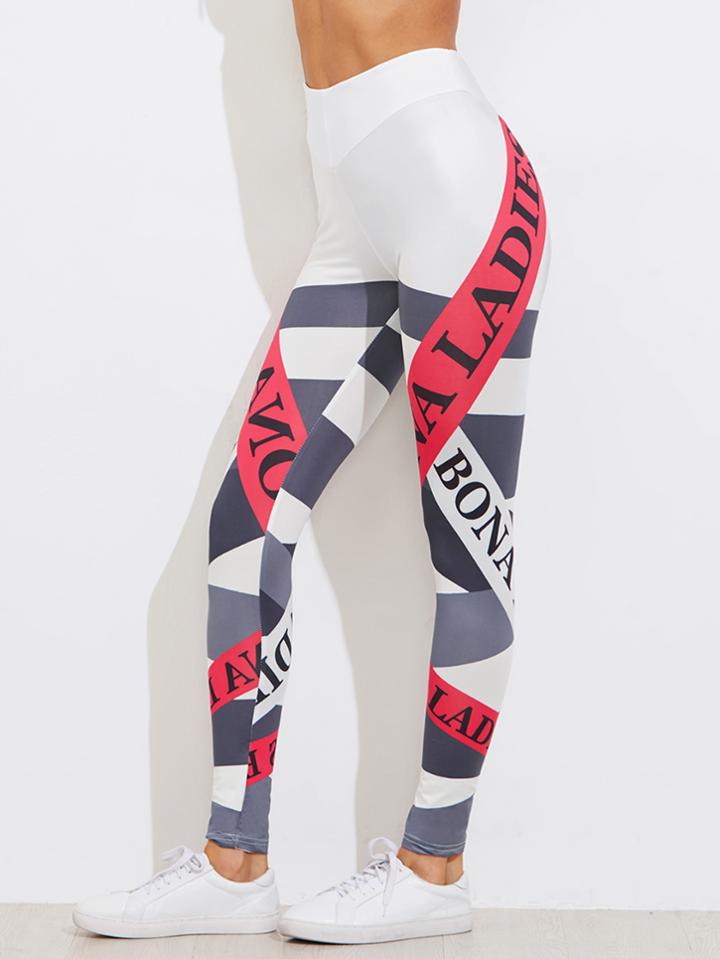 Shein Color Block Letter Print Leggings