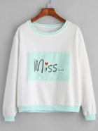Shein White Contrast Trim Letter Embroidered Patch Sweatshirt