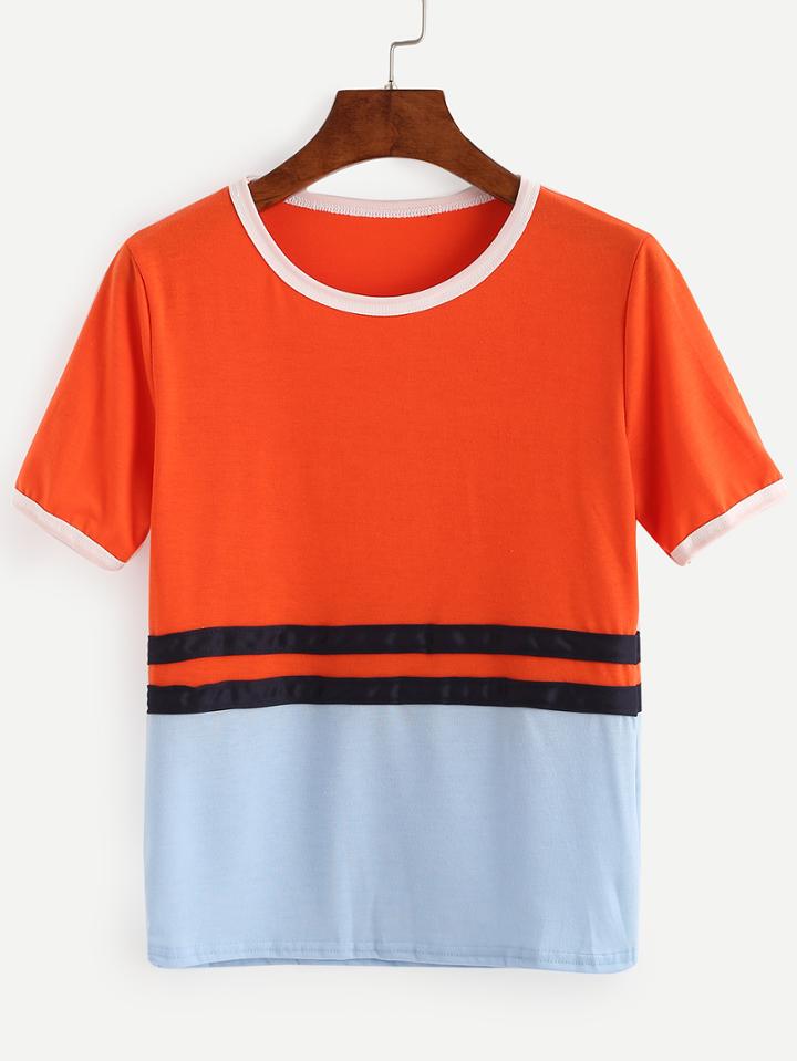 Shein Color Block Contrast Trim T-shirt