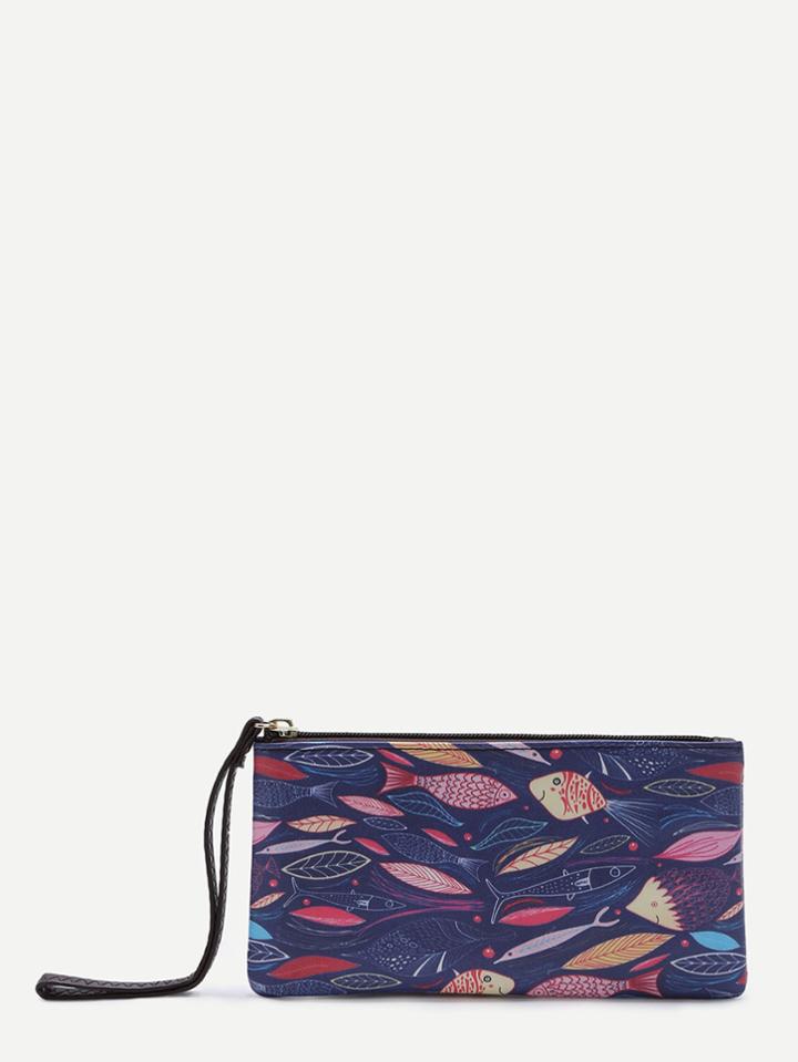 Shein Purple Leaf Print Pu Wallet