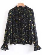 Shein Calico Print Flute Sleeve Chiffon Blouse
