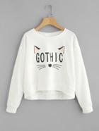 Shein Cat Print Dip Hem Sweatshirt