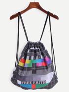 Shein Black Television Test Pattern Print Drawstring Backpack