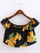 Shein Multicolor Scoop Neck Flowers Print Crop Blouse