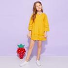 Shein Toddler Girls Pom Pom & Eyelet Detail Button Back Dress