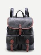 Shein Black Contrast Trim Buckle Design Pu Backpack
