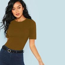 Shein Solid Fitted Rib Knit Tee
