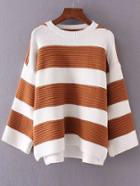 Shein Color Block Striped Drop Shoulder High Low Knitwear