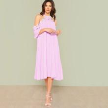 Shein Lace Applique Halter Cold Shoulder Swing Dress