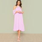 Shein Lace Applique Halter Cold Shoulder Swing Dress