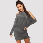 Shein Asymmetrical Neck Drawstring Glitter Dress