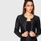 Shein Pu Jacket With Pearl Trim