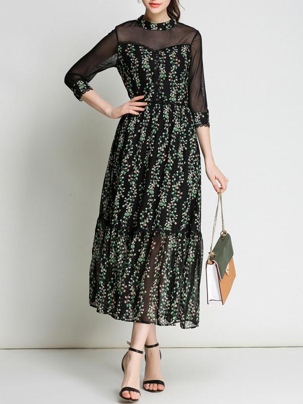 Shein Sheer Floral Hollow Maxi Dress