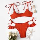Shein Solid Cut-out Ruffle Tie Side Bikini Set