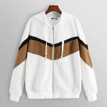 Shein Zip Up Chevron Teddy Hooded Jacket