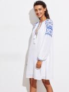 Shein Tassel Tie Plunge Neck Tribal Print Dress