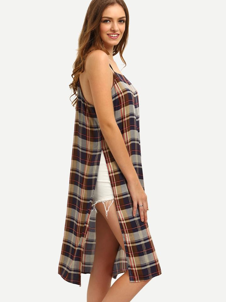 Shein Colored Plaid Spaghetti Strap Split Side Cami Top