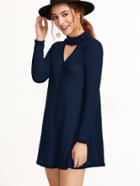 Shein Navy Mock Neck Cut Out Ribbed Dress