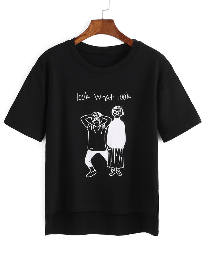 Shein Dip Hem Cartoon Print T-shirt