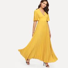 Shein Flutter Sleeve Pleated Panel Fit & Flare Dress