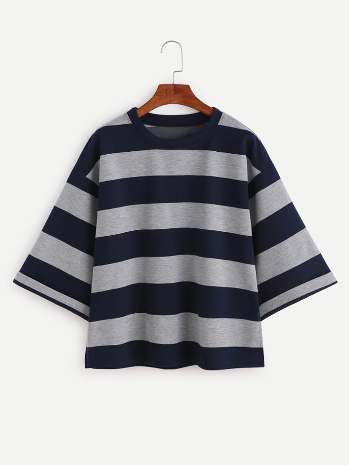 Shein Contrast Striped Drop Shoulder Loose T-shirt