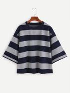 Shein Contrast Striped Drop Shoulder Loose T-shirt