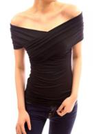 Rosewe Off The Shoulder Black Ruched T Shirt