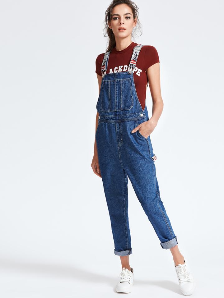 Shein Printed Strap Denim Overalls
