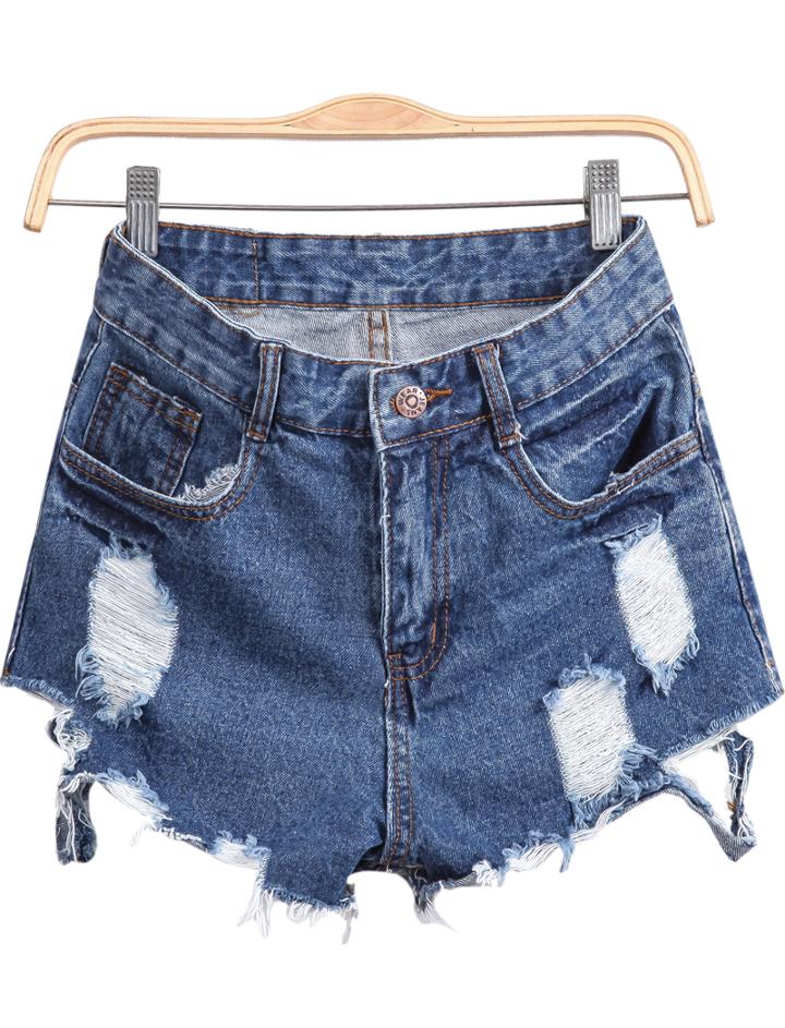Shein Blue Ripped Denim Shorts
