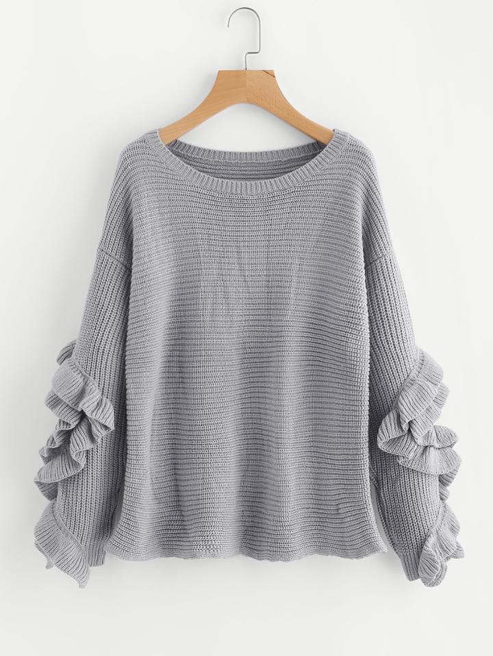 Shein Drop Shoulder Frill Trim Jumper