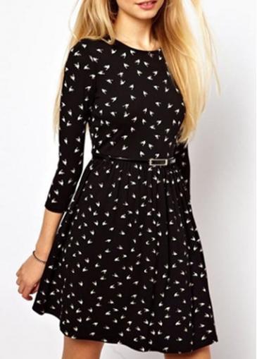 Rosewe Charming Print Design Three Quarter Sleeve Skater Dress