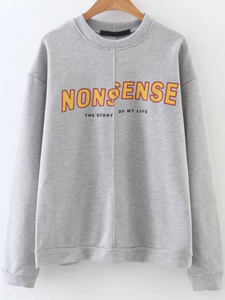 Shein Grey Letter Print Drop Shoulder Sweatshirt