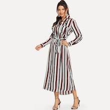 Shein Lace Up Belted Striped Dress
