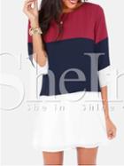 Shein Red White Banded Half Sleeve Color Block Dress