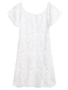 Shein White Boat Neck Crochet Hollow Out Dress